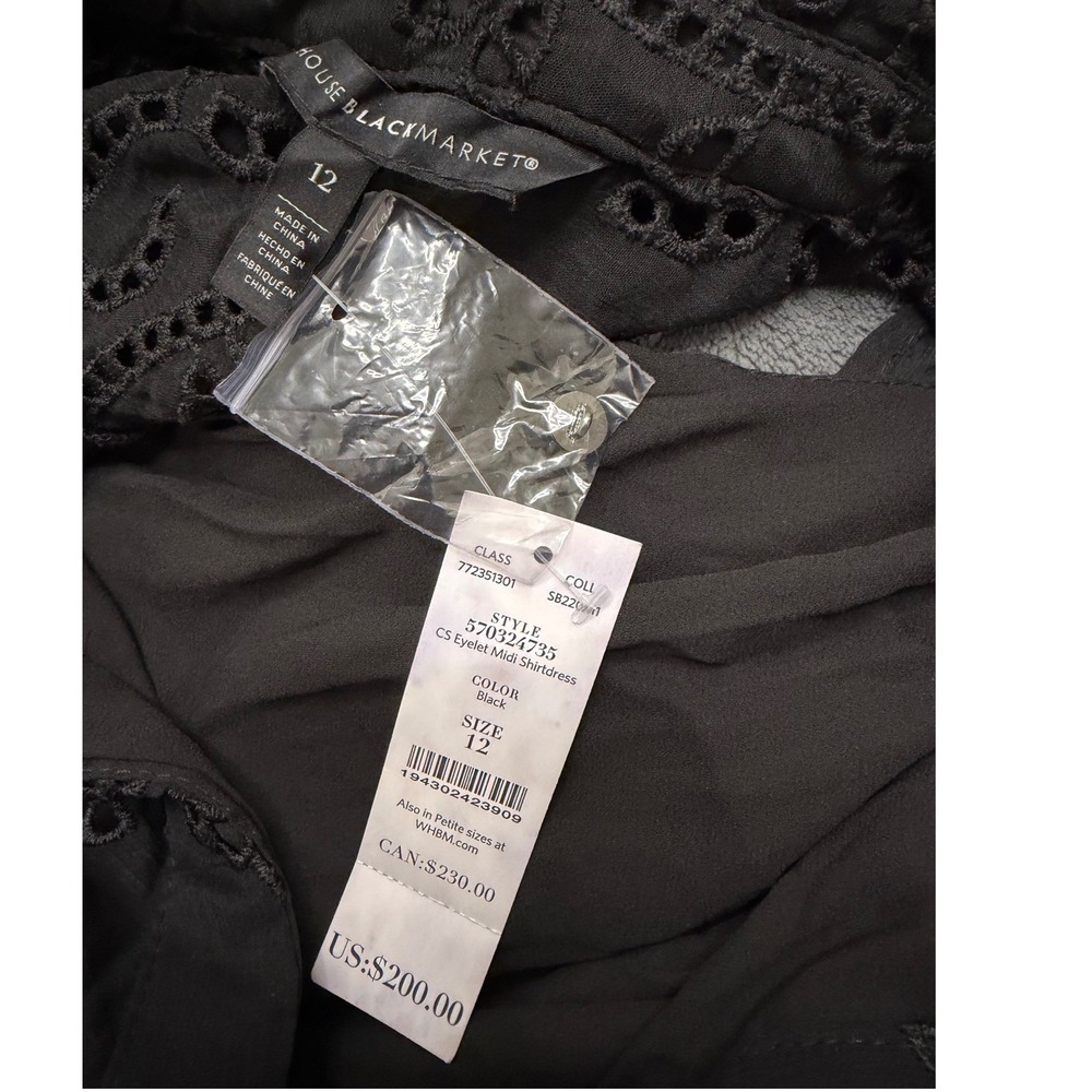White House Black Market Eyelet Midi Shirtdress Womens 12 Black NWT 570324735 - Picture 5 of 7